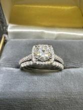 GRA Silver Moissanite Diamond engagement ring set 4.37 Grams Size 7.5