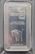 Mint ID 5 Troy Oz .999 Fine Silver bar