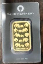 Rand refinery 1oz fine 999.9 gold bar loxodonta elephants