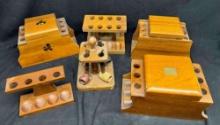 5 Vintage Wooden Pipe Holder Boxes and 3 Pipes