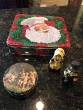 Cupid Cork Coasters, Pilgrim Salt and Pepper Shakers and Santa Tin