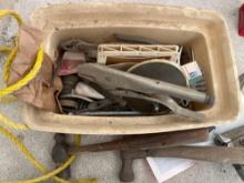 Tote with a 3H drill, stapler, ball, paint, hammer, call hammer some shears, ice scraper lock on