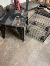 misc saw top shelf and wire box on casters