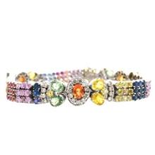 Elegant Oval Ruby & Diamond Bracket Line Bracelet