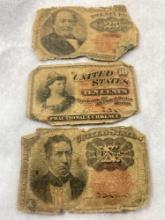 Three Pieces Of Fractional Currency