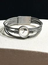 Leather Silvertone Circle Bracelet