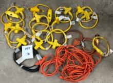 LOT OF HEAVY DUTY EXTENSION CORDS & POWER ADAPTERS