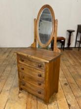 Vintage children's Oak vanity w/ 4 drawers & tilt mirror