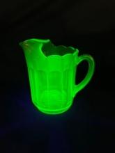 7-1/2" Depression glass uranium pitcher