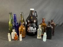 (8) Assorted glass beer, medicine & remedy bottles