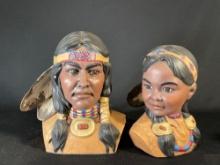 Pair of Indian young boy & girl ceramic heads