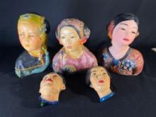 Ester Hunt "HYDRANGER" chalkware bust w/ (4) additional chalkware busts