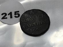 1667 Norwich Farthing on Private Token