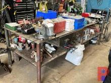 10' X 4' X 3' STEEL SHOP TABLE W/ TOOLS TO INCLUDE: WILTON VISE, ASSORTED SOCKETS, AIR CYLINDERS, FI
