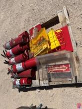 PALLET OF FIRE EXTINGUISHERS, LOCKOUT STATION, & SAFETY GLASSES HOLDER