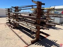 THREE METAL RACKS 6&18'W/ IBEAM, ANGLE IRON & MISC. TUBING