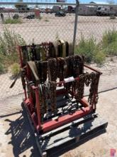 3-TIER STORAGE RACK W/ ASSORTMENT OF CHAINS & STRAPS