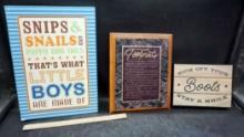 Little Boys Picture, Footprints Saying Picture & Boots Wooden Sign