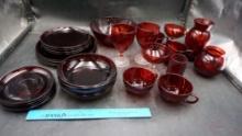 Red Ruby Glass Dish Set