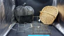 Metal Black Pumpkin, Basket W/ Handle, 2 Metal Racks
