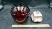 Trinket Container & Glass Apple Dish