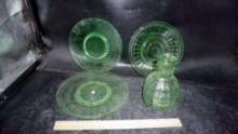 Green Uranium Glass Platters & Vase