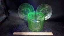 Green Uranium Glass Plates & Jar