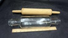 2 Rolling Pins - Wood & Glass