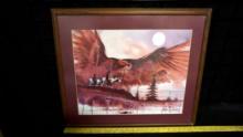 Framed Native American Art By Daniel Lono Soldier '88 (Frame Needs T.L.C.)