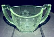 Vintage Depression Era Etched Clear Glass Cream And Sugar  - Uv Reactive