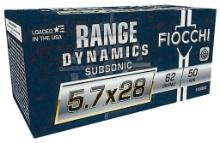 Fiocchi 57SUB62 Range Dynamics Subsonic 5.7x28mm 62 gr Full Metal Jacket FMJ 50 Per Box