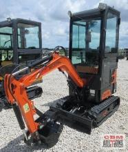 2024 AGT QH13R Mini Excavator With Enclosed Cab 420cc Gas Electric Start, 15" Bucket, 7" Tracks, 36"