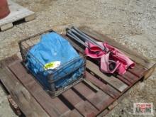 Lawn Chair, Blue Tarp and Wire Crate