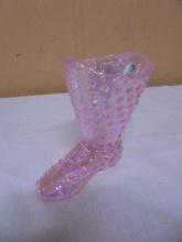 Vintage Fenton Art Glass Chiffon Pink Hobnail Glass Boot