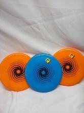 Qty 3 Frisbees. Orange & Blue.