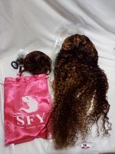 2Pc Fake Hair Lot- 1 Lace Front 30” Wig, 1 Messy Bun Filler