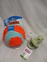 2Pc Dog Toy Lot- ChuckIt Indoor Ball, Tug and Tooth Chew Toy