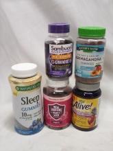 Lot of 5 Various Bottles of Dietary Supplements/Gummies