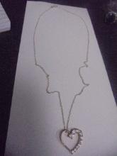 Ladies Sterling Silver Necklace w/ Heart Pendant w/ Stones