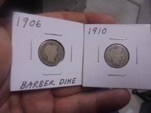 1906 & 1910 Silver Barber Dimes