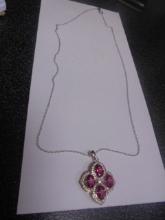 Beautiful Ladies Sterling Silver17" Necklace & Pendant w/ Stones