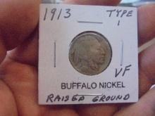 1913 Type 1 Raised Ground Buffalo Nickel