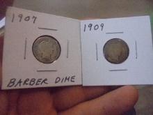 1907 & 1909 Silver Barber Dimes