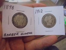 1898 & 1912 Silver Barber Quarters