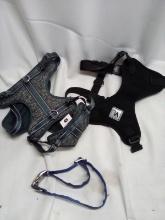 dog collar Blue, dog harness grey and dog harness black, all size Large