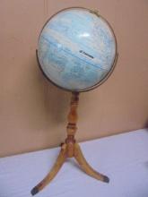 Vintage Globe Master 12in Globe on Wooden Stand w/ Brass Claw Feet
