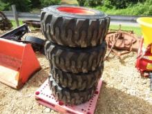 (4) 12-16.5 Orange Skid Steer Tires & Rims