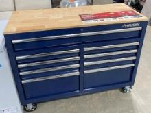 HUSKY 46 INCH 9-DRAWER MOBILE WORKBENCH WITH SOLID WOOD TOP