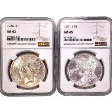 1881&1926 [2] Silver Dollars NGC MS62/65