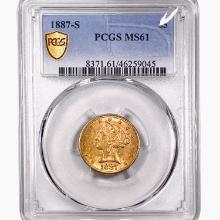 1887-S $5 Gold Half Eagle PCGS MS61